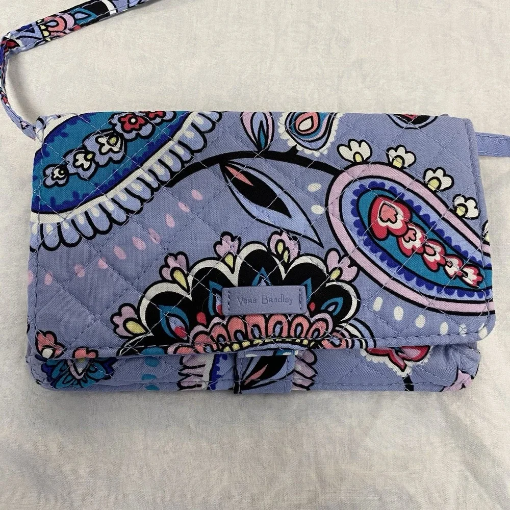 Vera Bradley Crossbody Wallet All In One Purple Floral Paisley Quilted